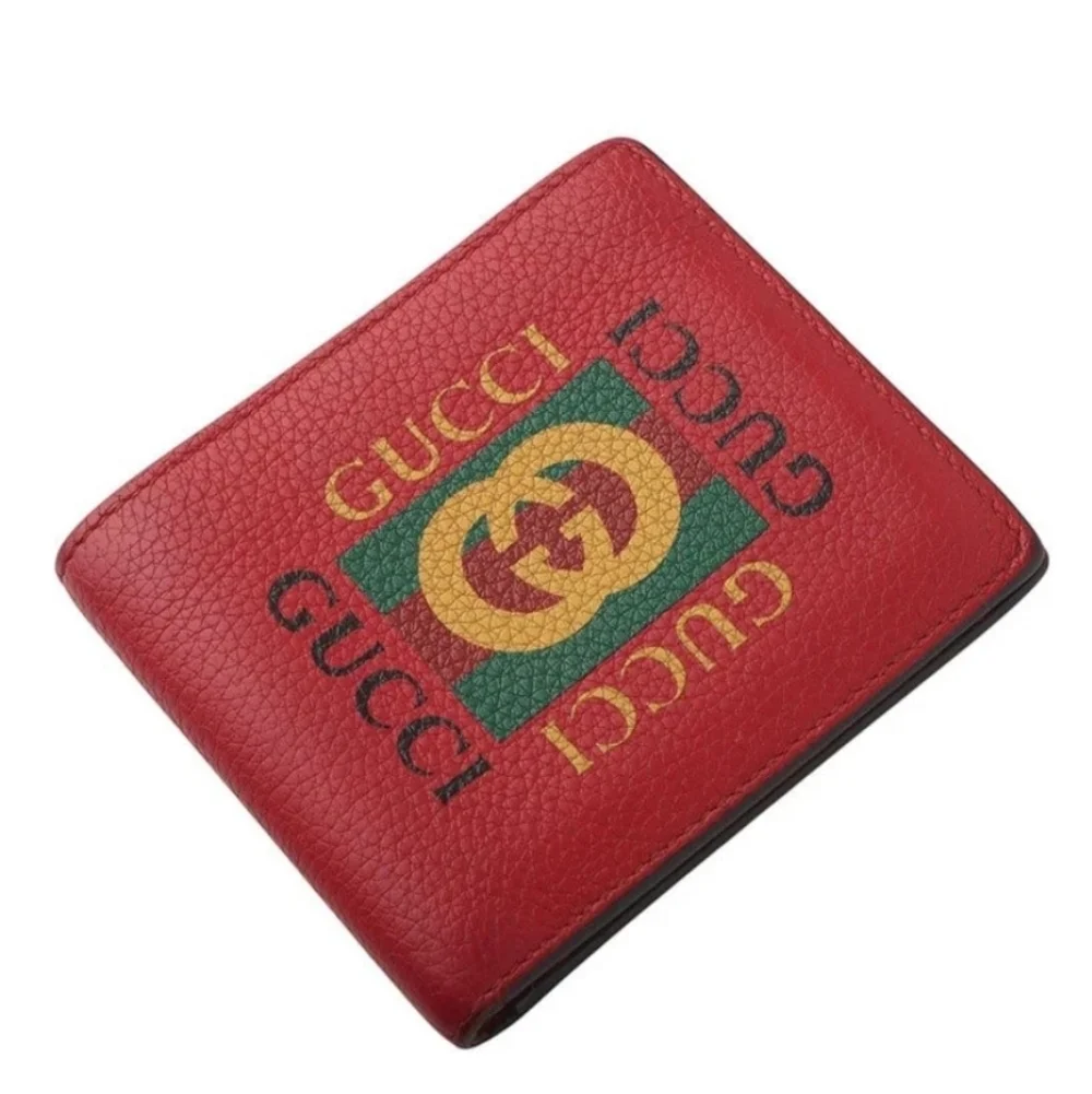 Gucci Red and Green Leather Card Holder Bifold Wallet